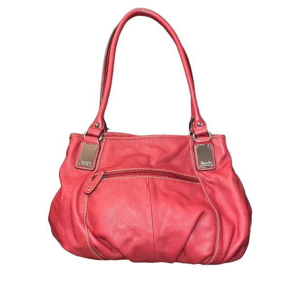 Tignanello Red Leather Hobo Bag With Striped Satin Interior Shoulder Purse - Picture 6 of 16